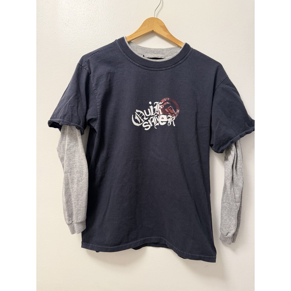 Vintage Y2K Quicksilver Black Gray 2 Layer Long Sleeve T-Shirt Adult Small Surf